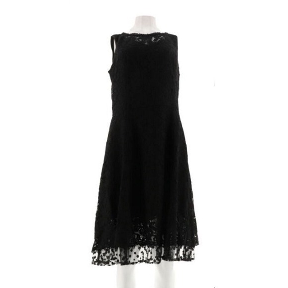 NWt Isaac Mizrahi Lace Dress Point D'Esprit Trim Black Sz 14 #75173 - Picture 2 of 2